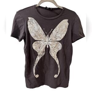Emporio Armani Butterfly Charcoal and Silver Sequined T-Shirt, size 44 (8)